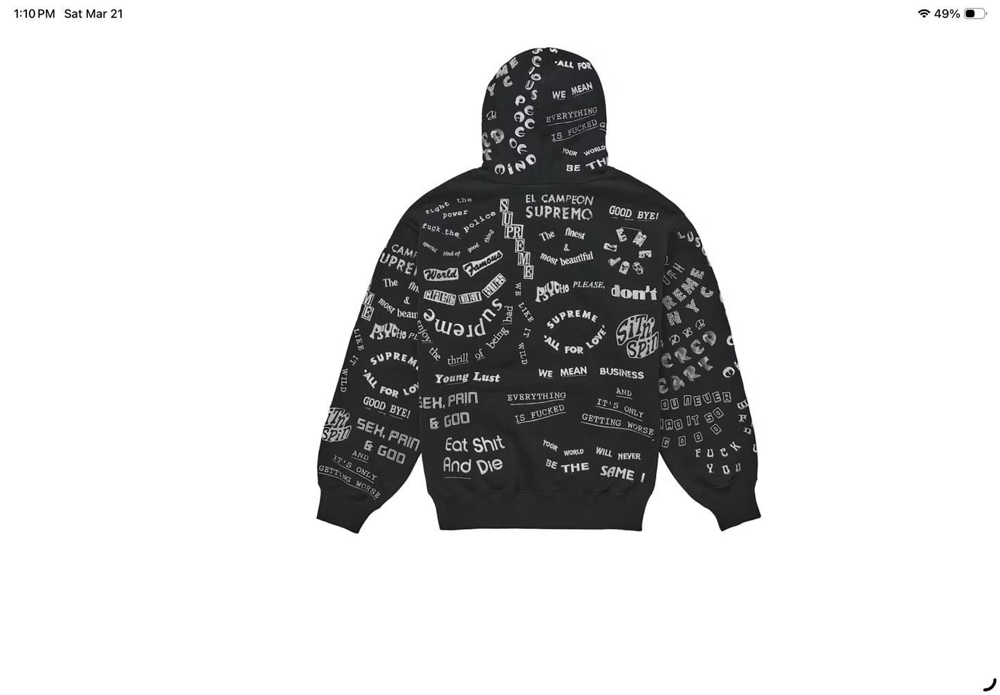 Supreme Too Deadly Hooded Sweatshirt (Black)