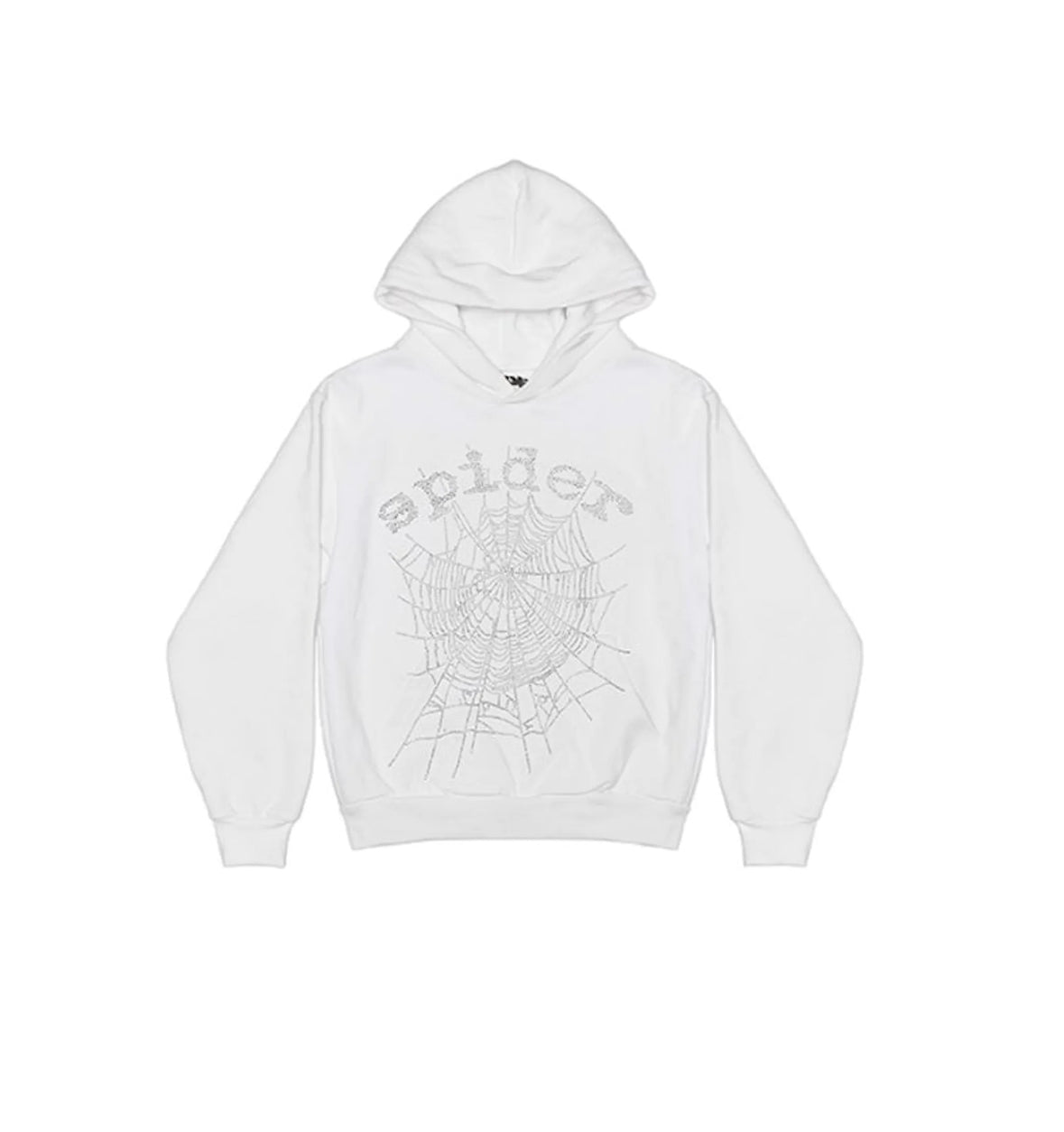 Sp5der OG Rhinestone Logo Hoodie White