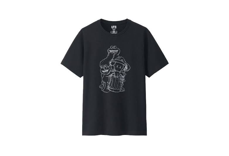 KAWS X Uniqlo X Sesame Street Trash Can Outline Tee Black