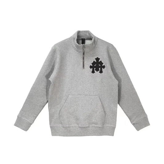 Chrome Hearts Paper Jam Triple Cross Half Zip Sweatshirt Grey