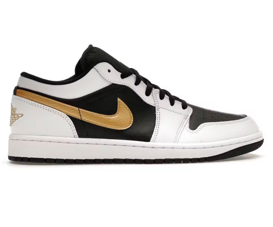 Jordan 1 Low White Black Metallic Gold Swoosh