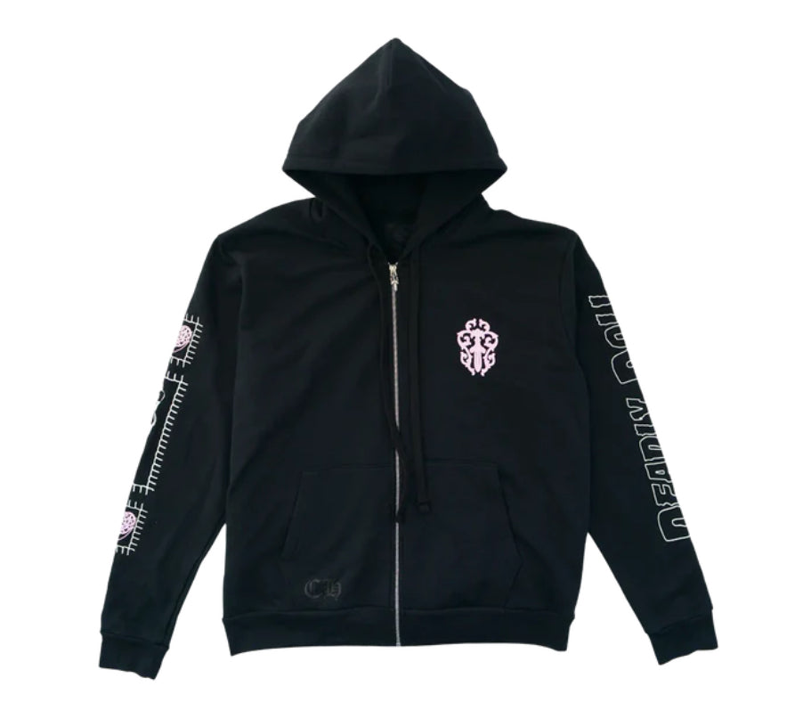 Chrome Hearts Deadly Doll Zip Up Hoodie Black Pink