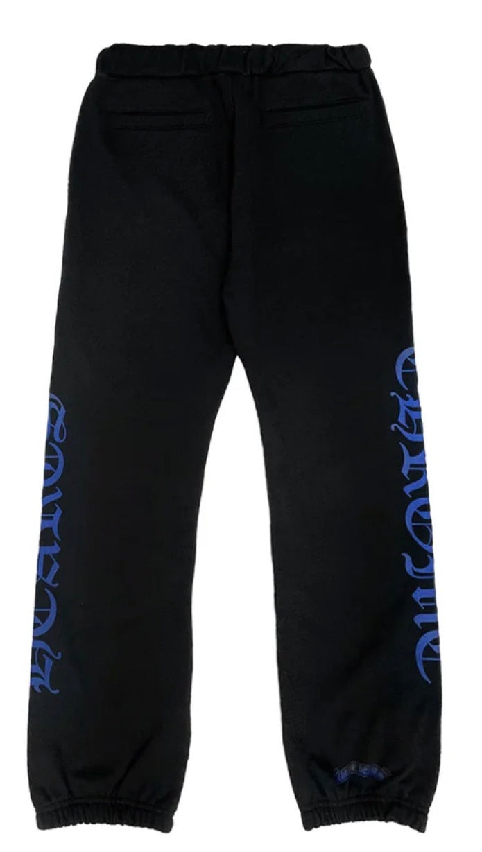 Chrome Hearts Blue Horseshoe Script Black Sweatpants