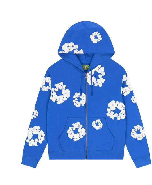 Denim Tears Wreath Zip Up Hoodie Blue