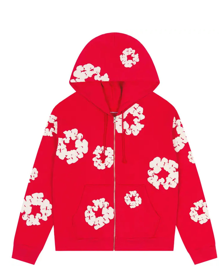Denim Tears Wreath Zip Up Hoodie Red