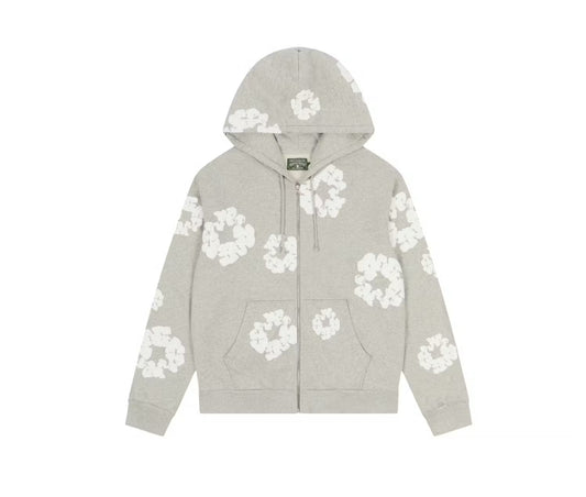 Denim Tears Wreath Zip Up Hoodie Grey