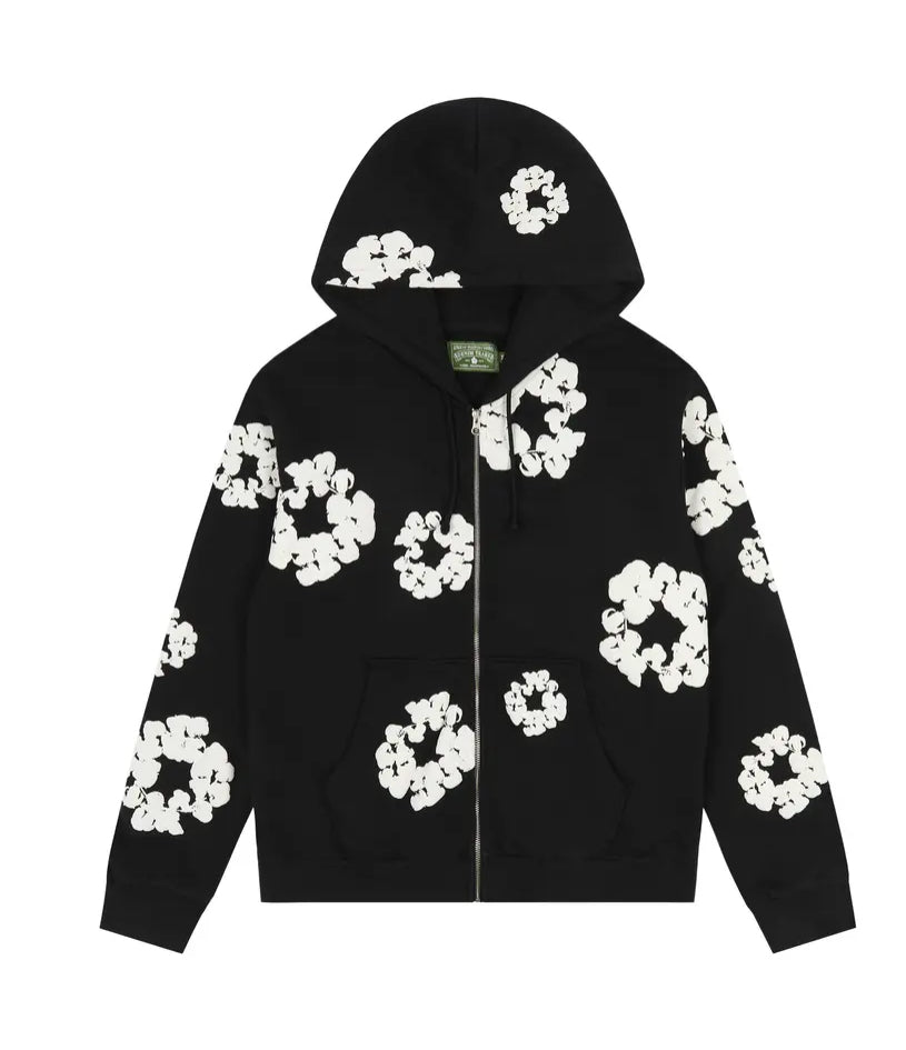Denim Tears Wreath Zip Up Hoodie Black