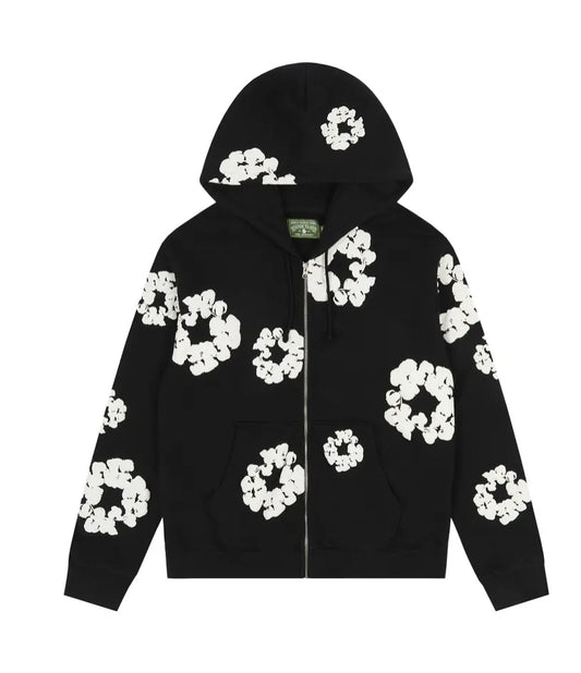 Denim Tears Wreath Zip Up Hoodie Black