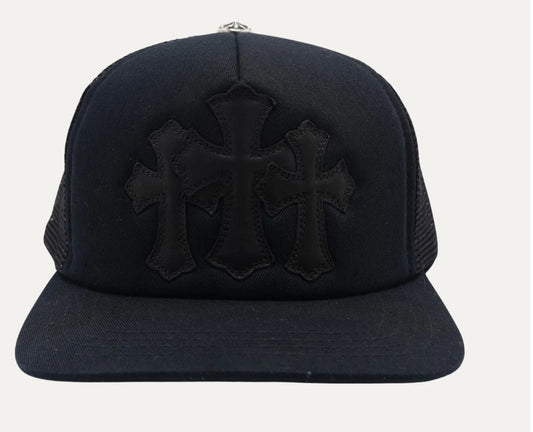 Chrome Hearts Black Leather Triple Cross Trucker