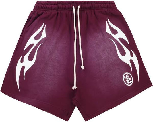 Hellstar Flame Shorts Burgundy
