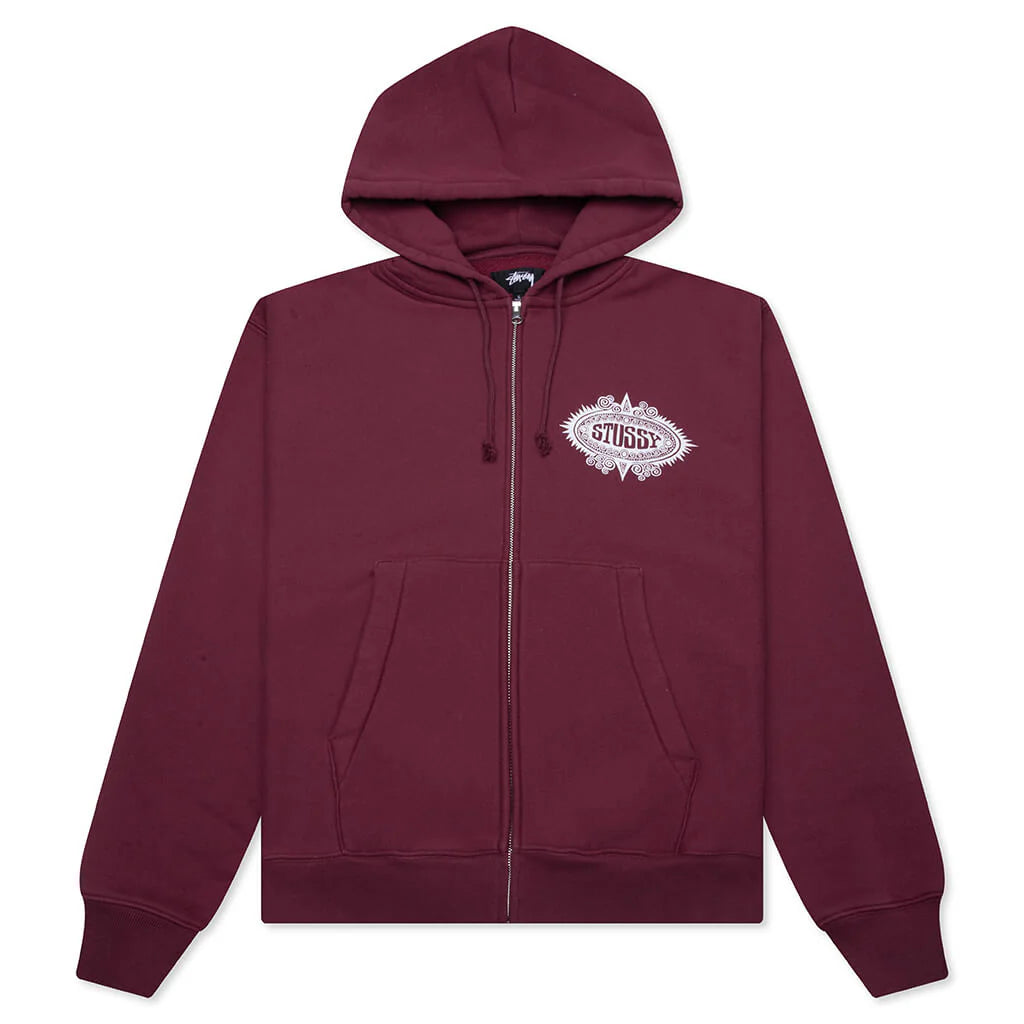 STUSSY MANTRA ZIP HOODIE (BURGUNDY)