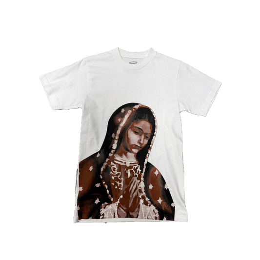 VIRGEN DE GUADALUPE/ARC LOGO TEE (WHITE/BROWN)
