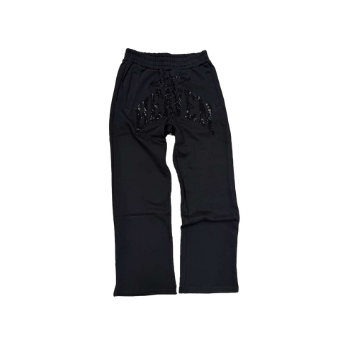 Heaven Rhinestone Relaxed Sweatpants (Black/Black)