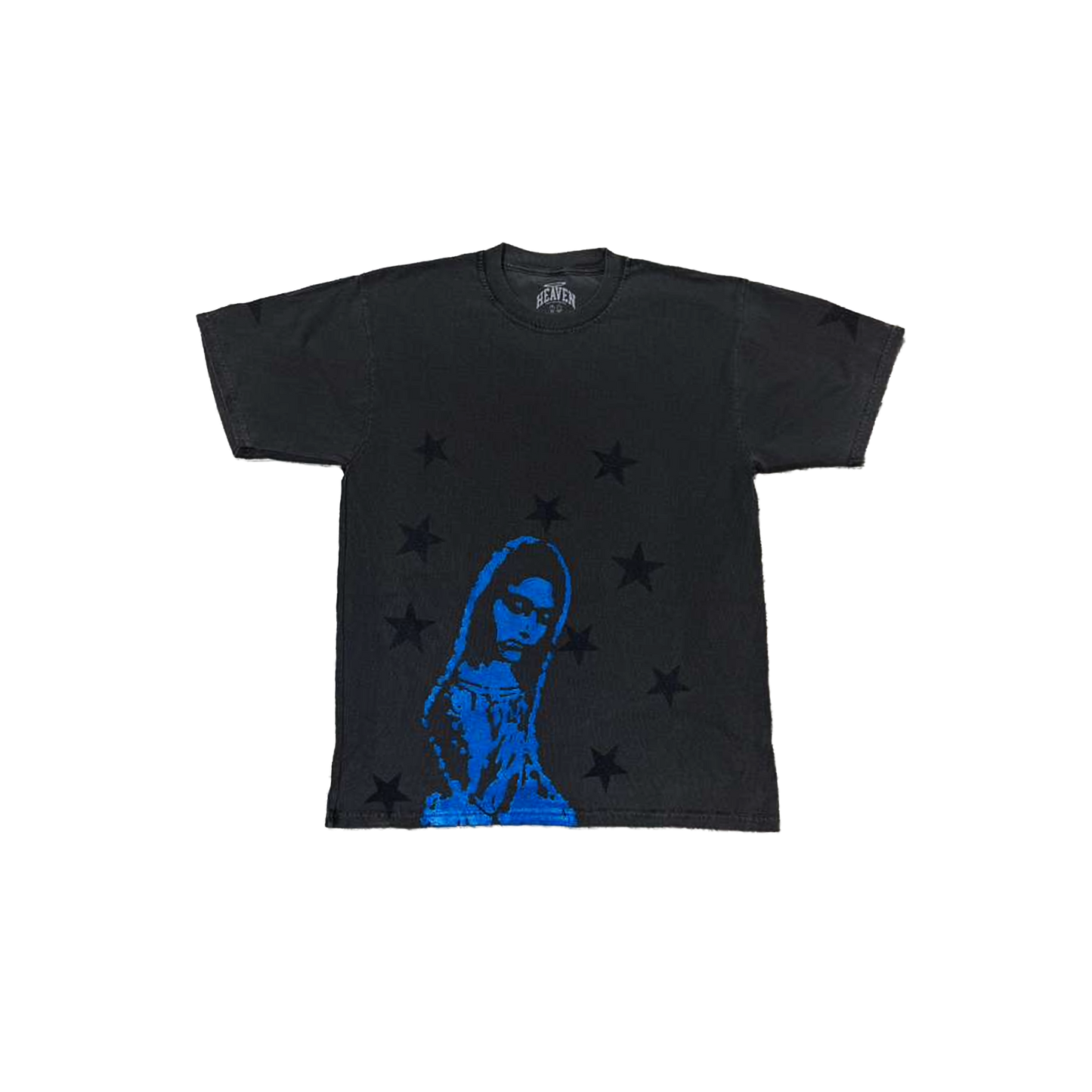 Virgen de Guadalupe Heaven is Forever Glitter Blue/Black Tee