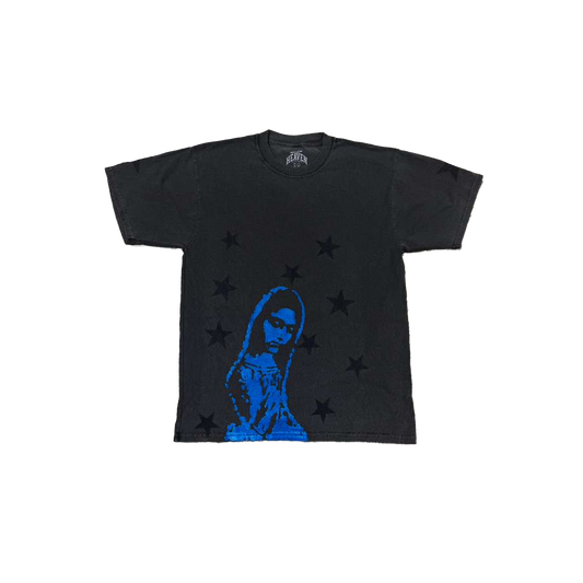 Virgen de Guadalupe Heaven is Forever Glitter Blue/Black Tee