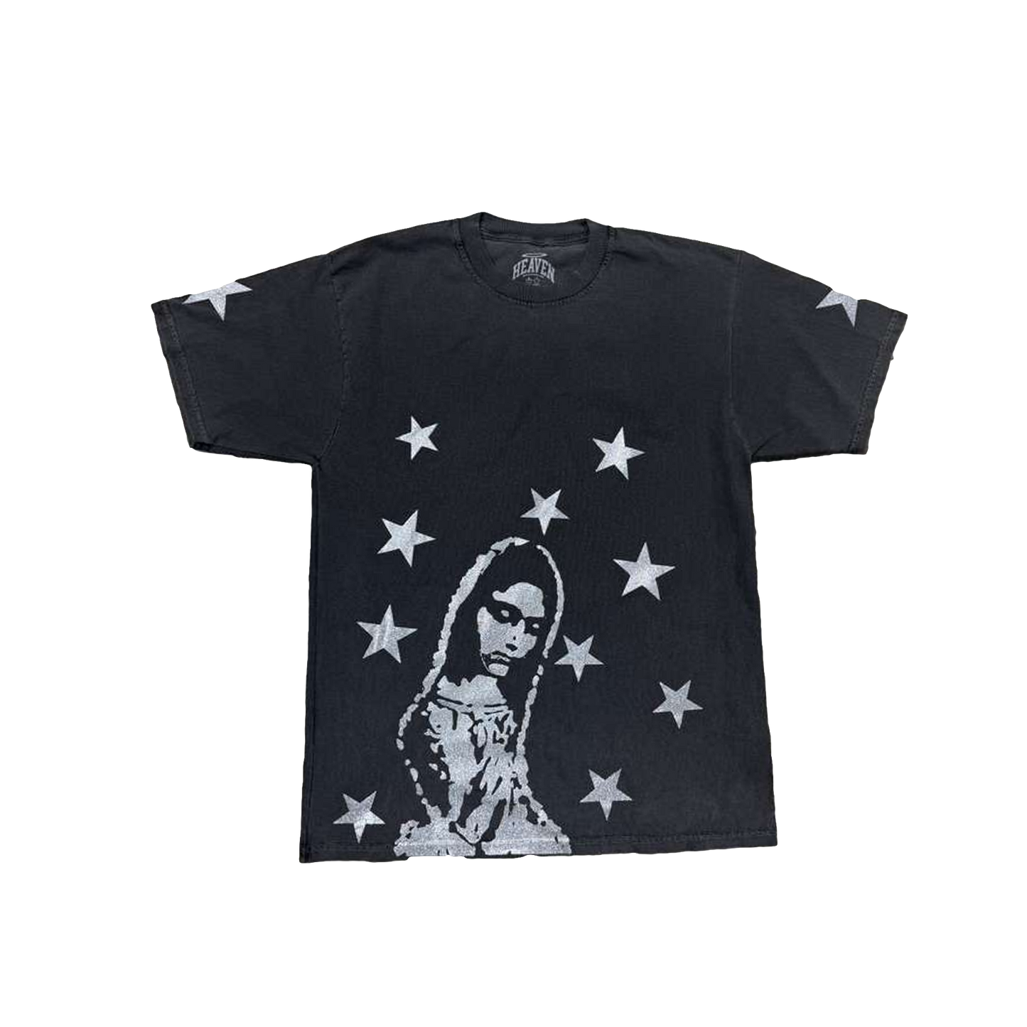 Virgen de Guadalupe Heaven is Forever Glitter Grey Tee